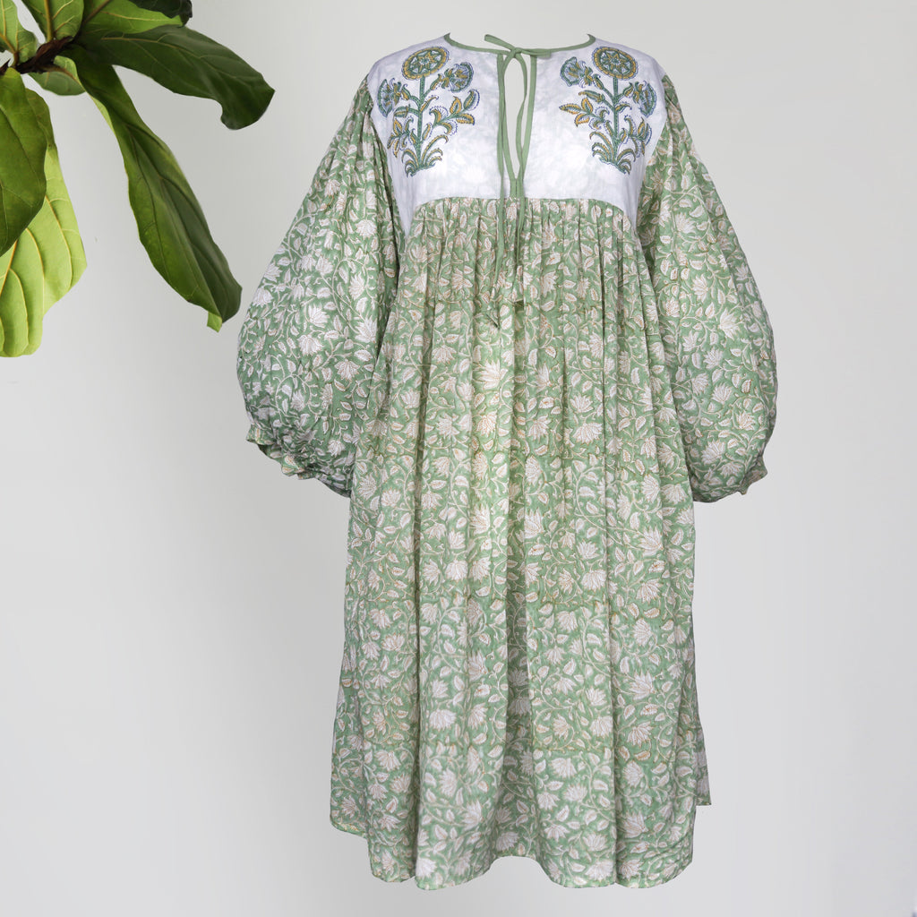 Block Print Dress by CJ Laing Palm Beach Island Style Boutique. cottage core, bohemian, charming.